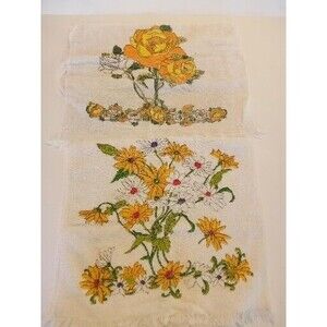 2 Vintage Bath Towels Orange‎ Yellow Floral 60s 70s Cone Made in USA